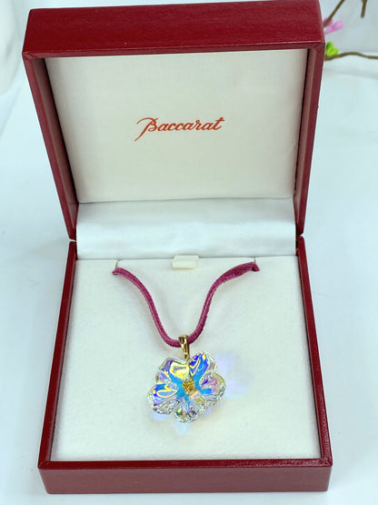 Baccarat 18K 750 Cherry Blossom crystal pendant in burgundy velvet cord JR1087