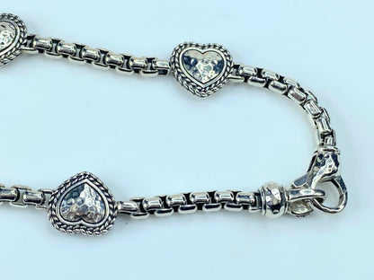 JAI Sterling Silver Symbols of Love Box Chain Station Bracelet JR9288