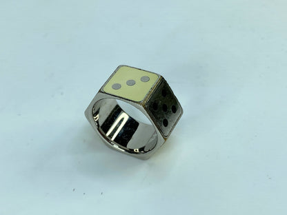 Vintage Louis Vuitton Dice Silver-Tone Cream Enamel Unisex Statement ring GS715