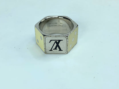 Vintage Louis Vuitton Dice Silver-Tone Cream Enamel Unisex Statement ring GS715