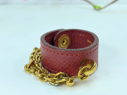 Vintage Authentic Hermès Glove Holder in Rouge Leather w/ Gold-Tone Chain GS709