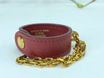 Vintage Authentic Hermès Glove Holder in Rouge Leather w/ Gold-Tone Chain GS709