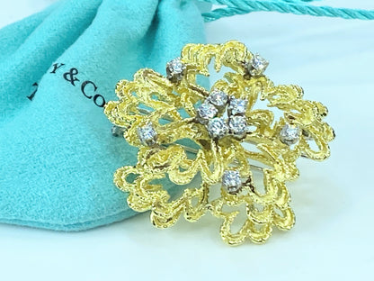 Tiffany & Co. 1.20ct Diamond open work etched Floral brooch JR9289