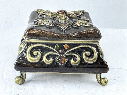 Vintage Austrian Crystal Jeweled Enameled Metal Footed Trinket Box SS378