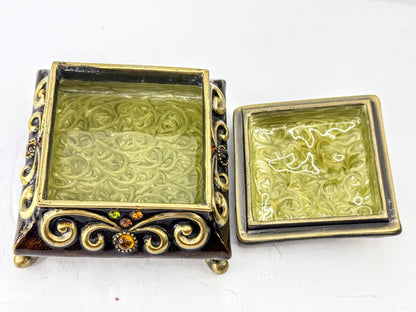 Vintage Austrian Crystal Jeweled Enameled Metal Footed Trinket Box SS378
