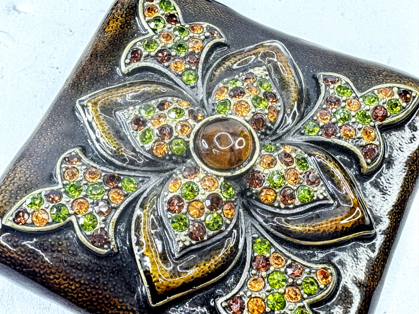 Vintage Austrian Crystal Jeweled Enameled Metal Footed Trinket Box SS378
