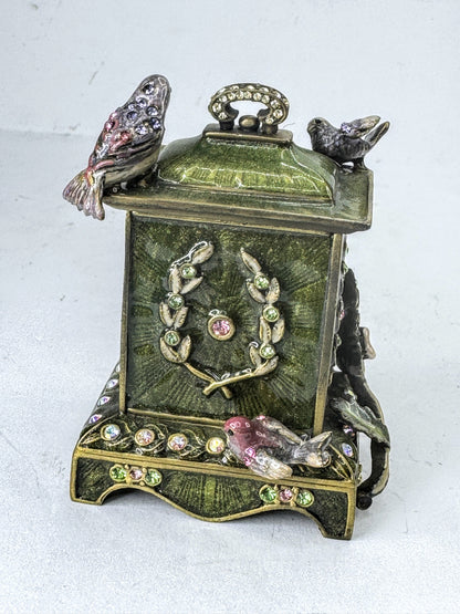 Vintage Jay Strongwater Bird and Floral Jeweled Swarovski Miniature Clock SS379