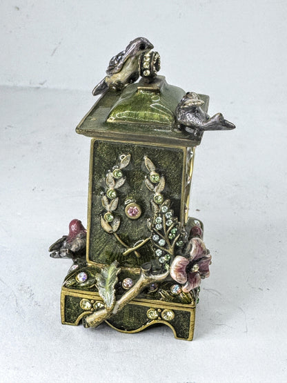 Vintage Jay Strongwater Bird and Floral Jeweled Swarovski Miniature Clock SS379