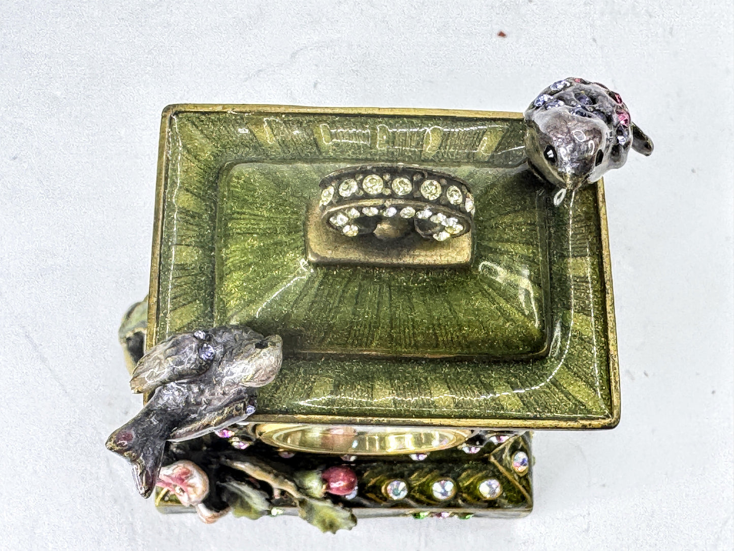 Vintage Jay Strongwater Bird and Floral Jeweled Swarovski Miniature Clock SS379