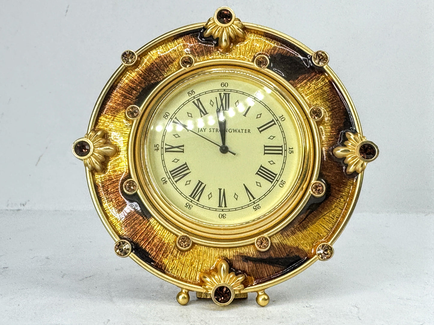 Vintage Jay Strongwater Bird and Floral Jeweled Swarovski Miniature Clock SS379