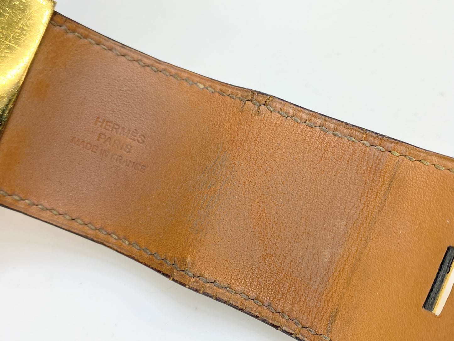 Hermès Vintage Collier de Chien Black Leather Cuff with Gold-Tone Hardware GS714