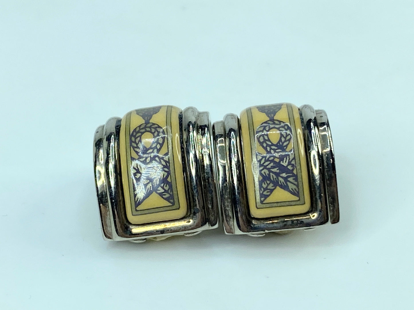 Vintage HERMES Hermes enamel earrings in metal, silver for women  GS658