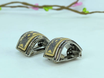 Vintage HERMES Hermes enamel earrings in metal, silver for women  GS658