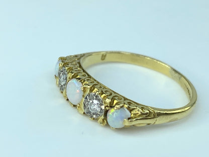 Antique Victorian Opal Full Cut Diamond Ring in 18K Gold ring 3.2g s7.25 JR9992