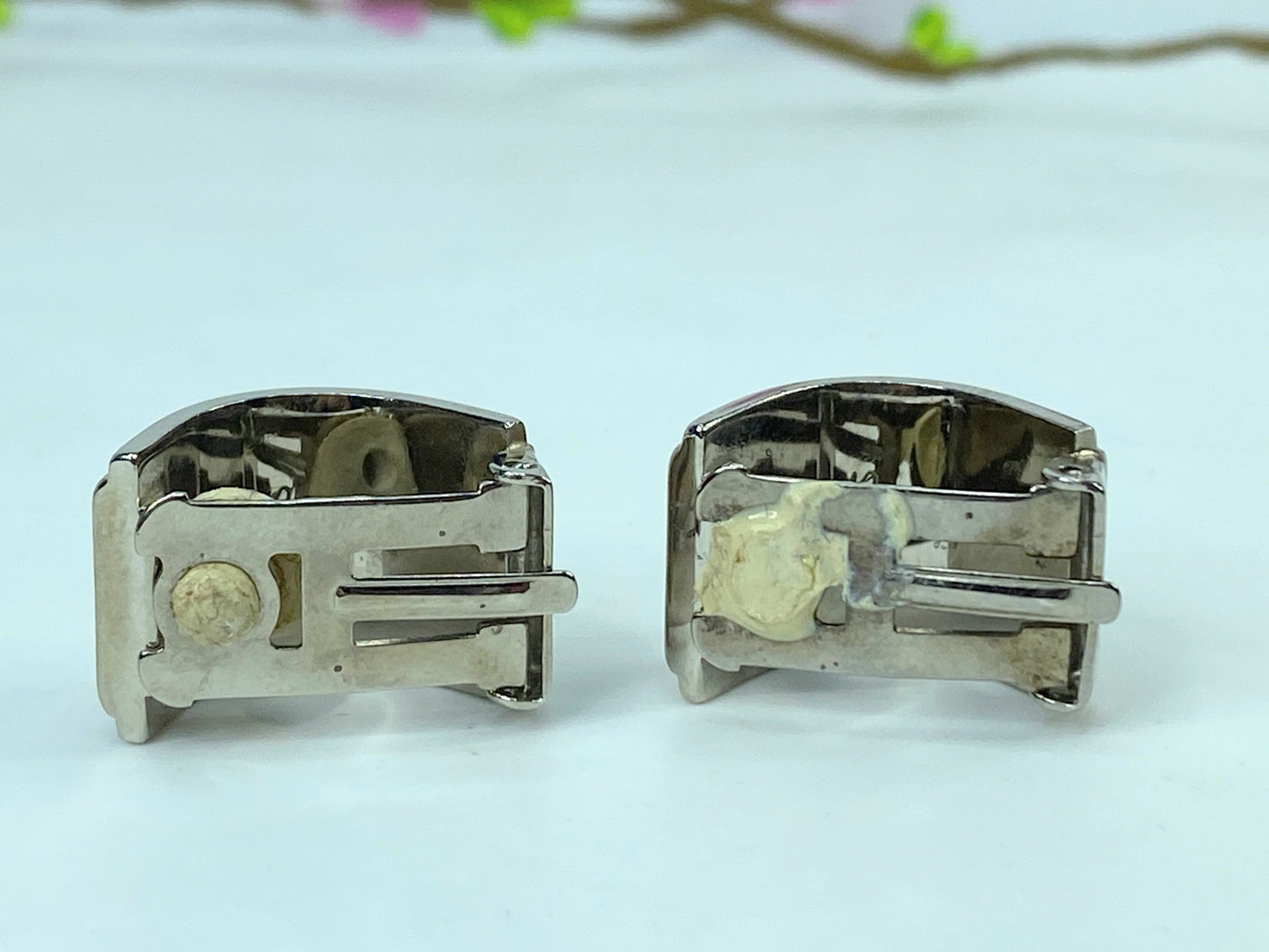 Vintage HERMES Hermes enamel earrings in metal, silver for women  GS658