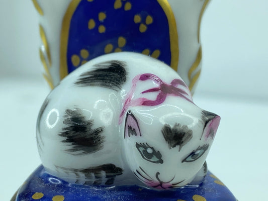 Marque Deposee Limoges France Cat Napping on Blue Chair Trinket Box 2 3/8" A321