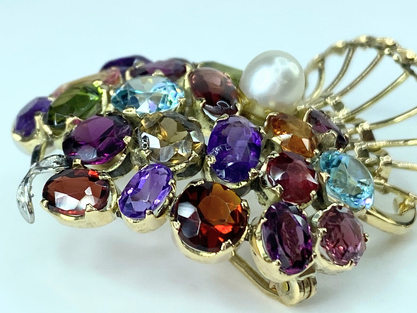 Lovely Multi Gem set Giardinetti Jardinière Brooch in 10k gold c1950 13g JR9993