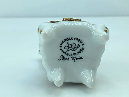 Marque Deposee Limoges France Cat Napping on Blue Chair Trinket Box 2 3/8" A321