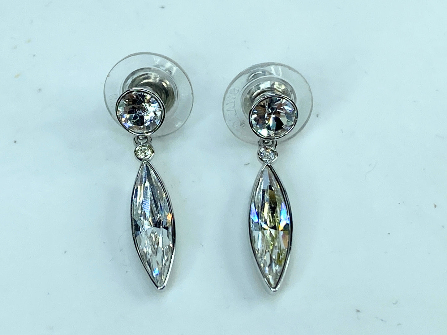 Vintage Swarovski marquise Rhinestone silver tone earrings GS661
