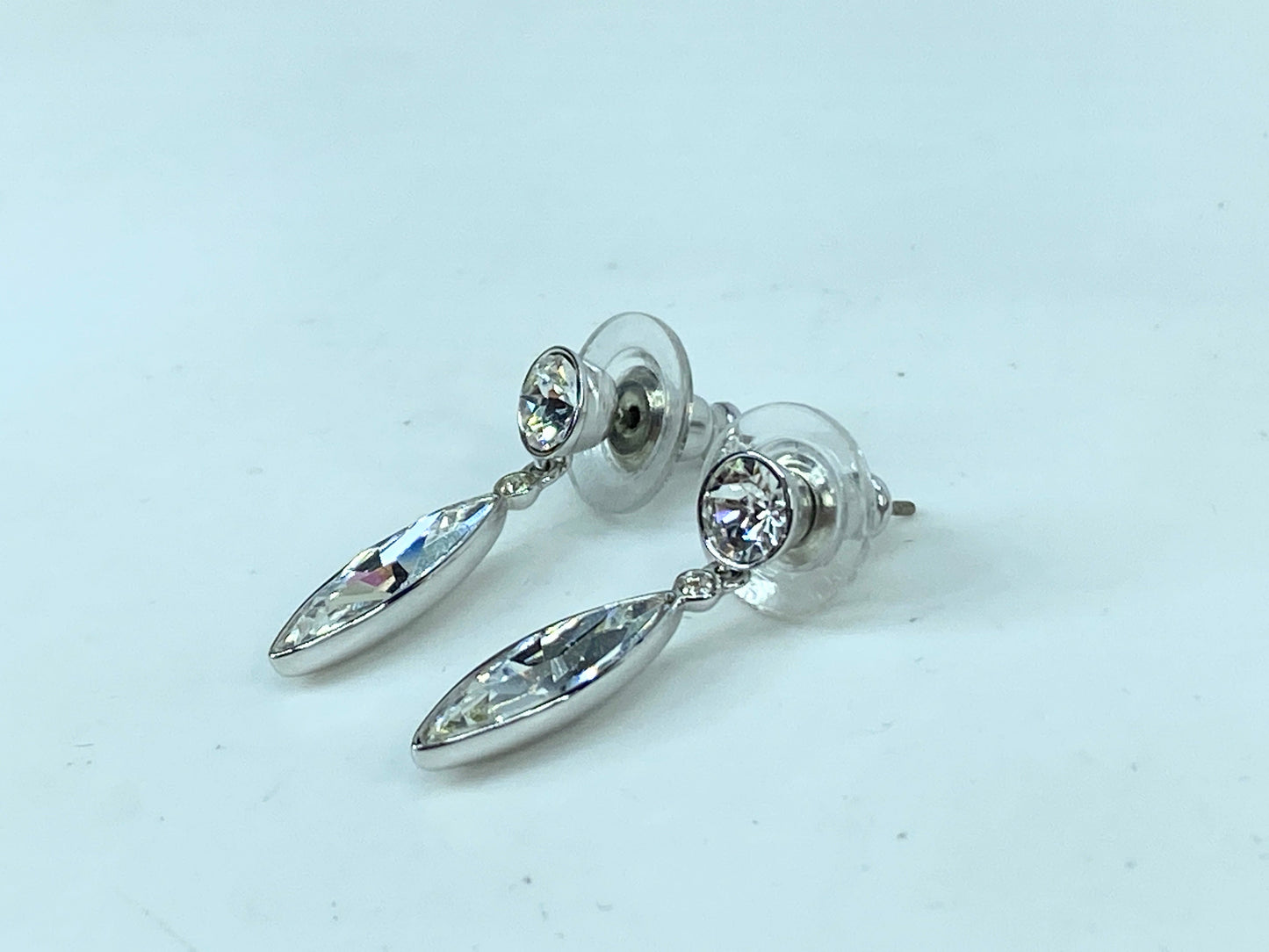 Vintage Swarovski marquise Rhinestone silver tone earrings GS661
