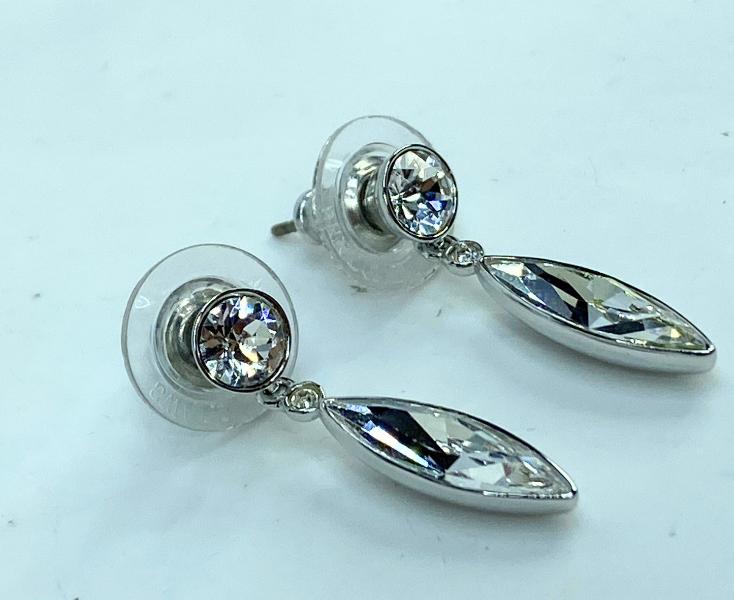 Vintage Swarovski marquise Rhinestone silver tone earrings GS661