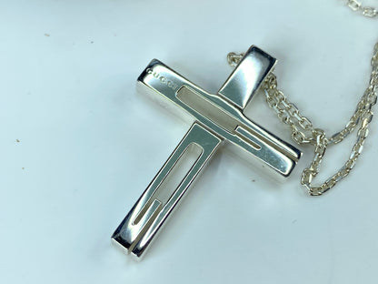 Vintage GUCCI sterling silver cut-out Cross pendant necklace 19" 11.4g Bag GS662