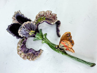 Vintage Jay Strongwater Iris Flower Butterfly Swarovski Crystal Sculpture SS389