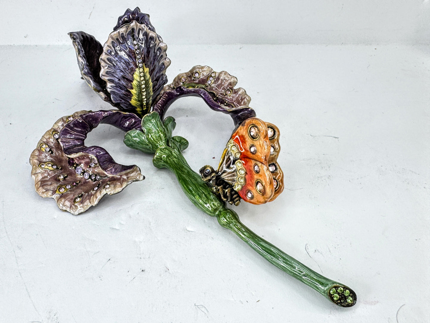 Vintage Jay Strongwater Iris Flower Butterfly Swarovski Crystal Sculpture SS389