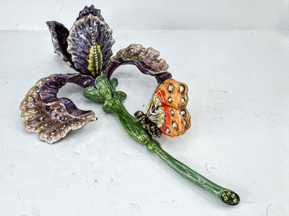 Vintage Jay Strongwater Iris Flower Butterfly Swarovski Crystal Sculpture SS389