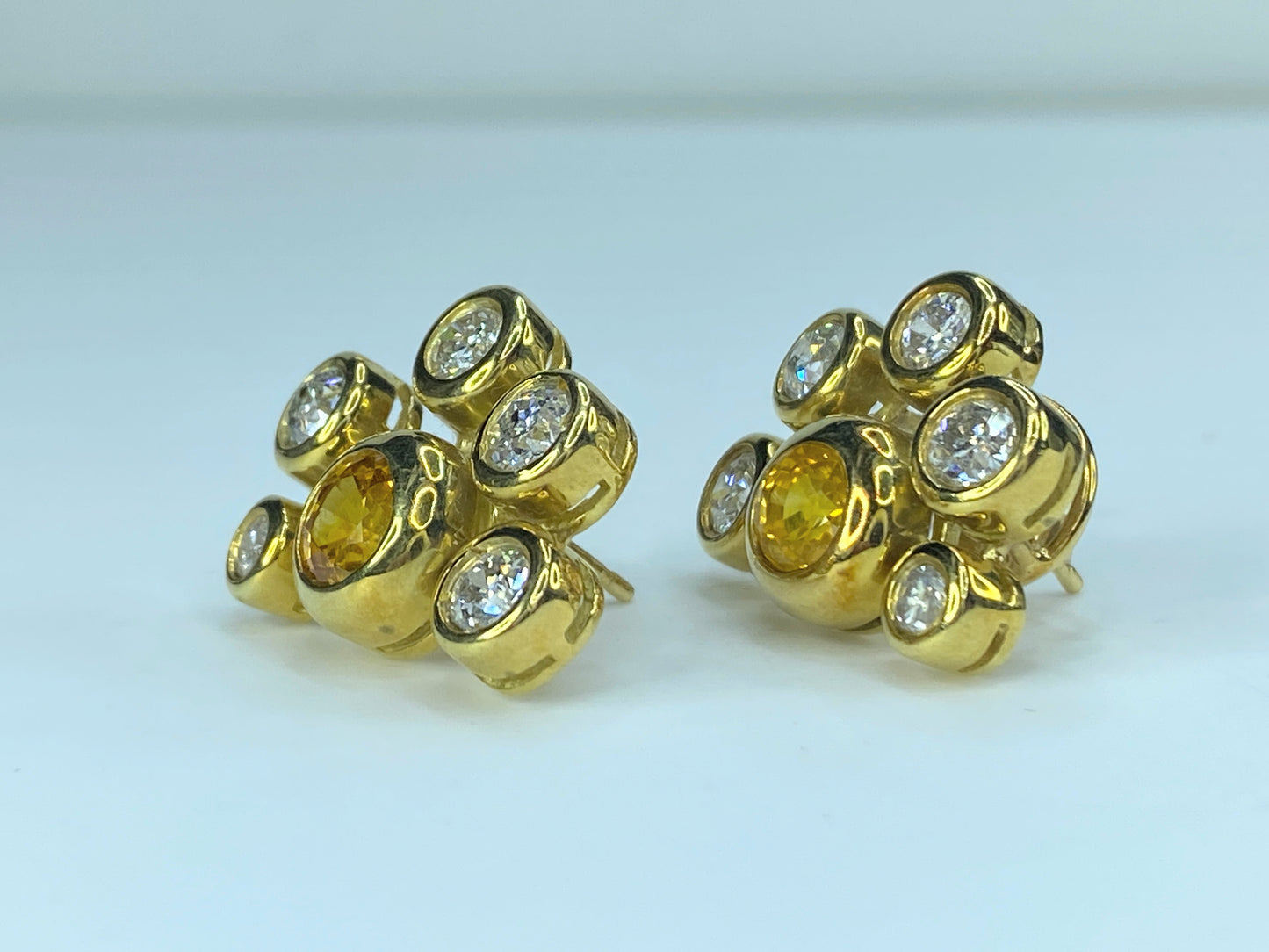 18K 4.0ct Round Brilliant Diamond Yellow Sapphire earrings JR9232