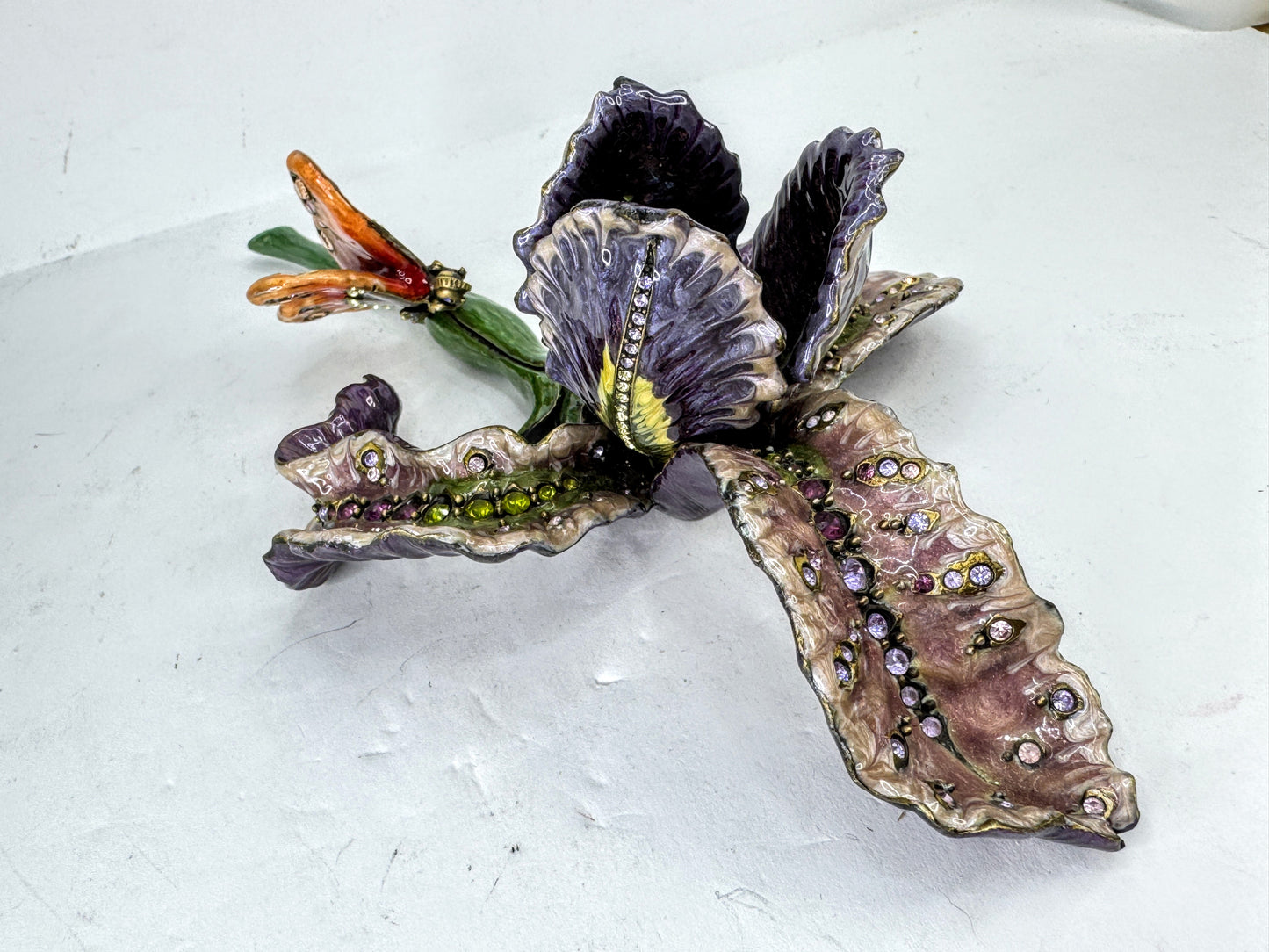 Vintage Jay Strongwater Iris Flower Butterfly Swarovski Crystal Sculpture SS389