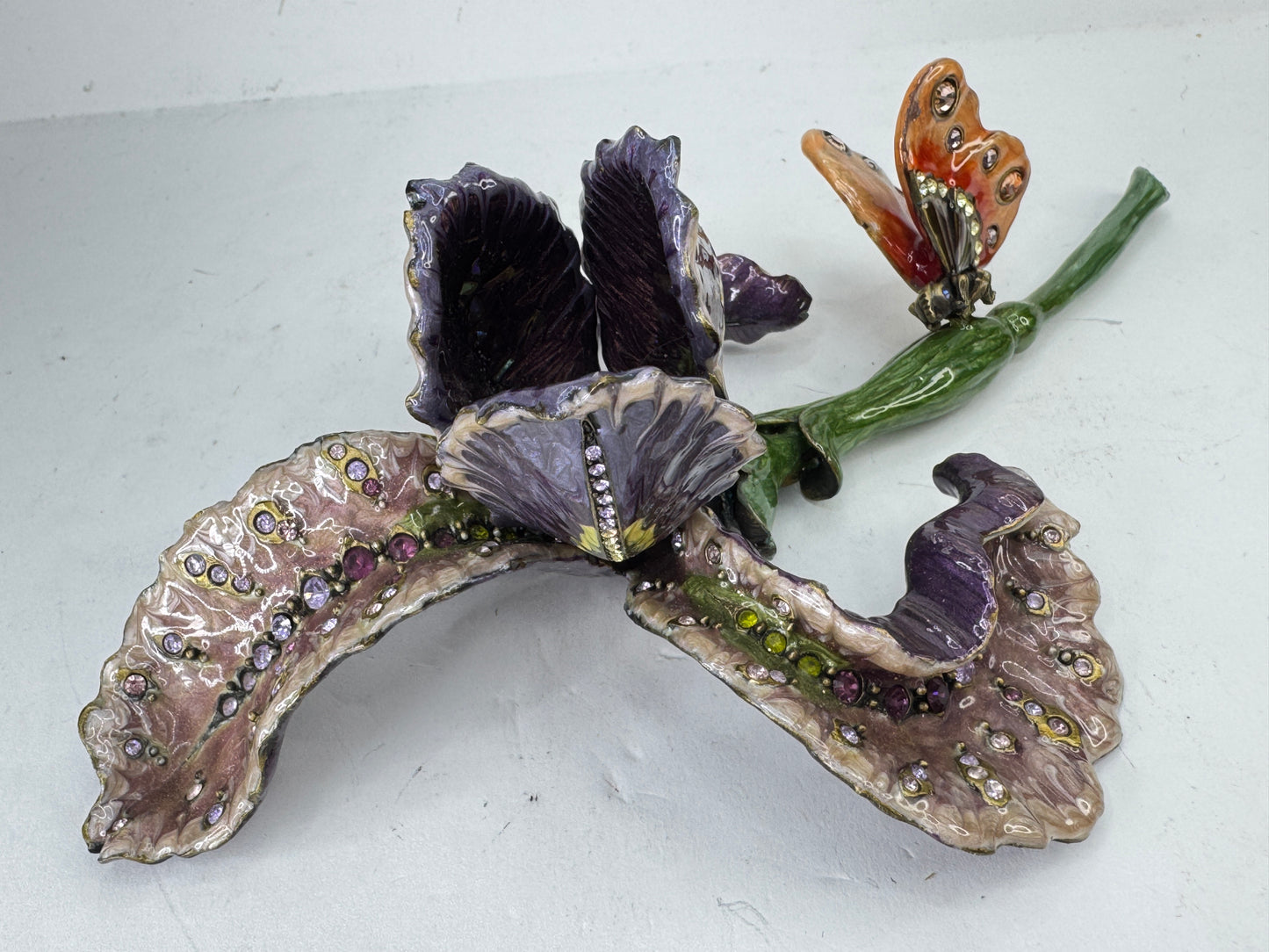 Vintage Jay Strongwater Iris Flower Butterfly Swarovski Crystal Sculpture SS389