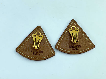 Vintage Hermès Caramel Swift Triangular Earrings in box GS663