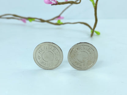 Vintage Hermès Clou de Selle silver-tone metal clip-on earrings, Paris GS665