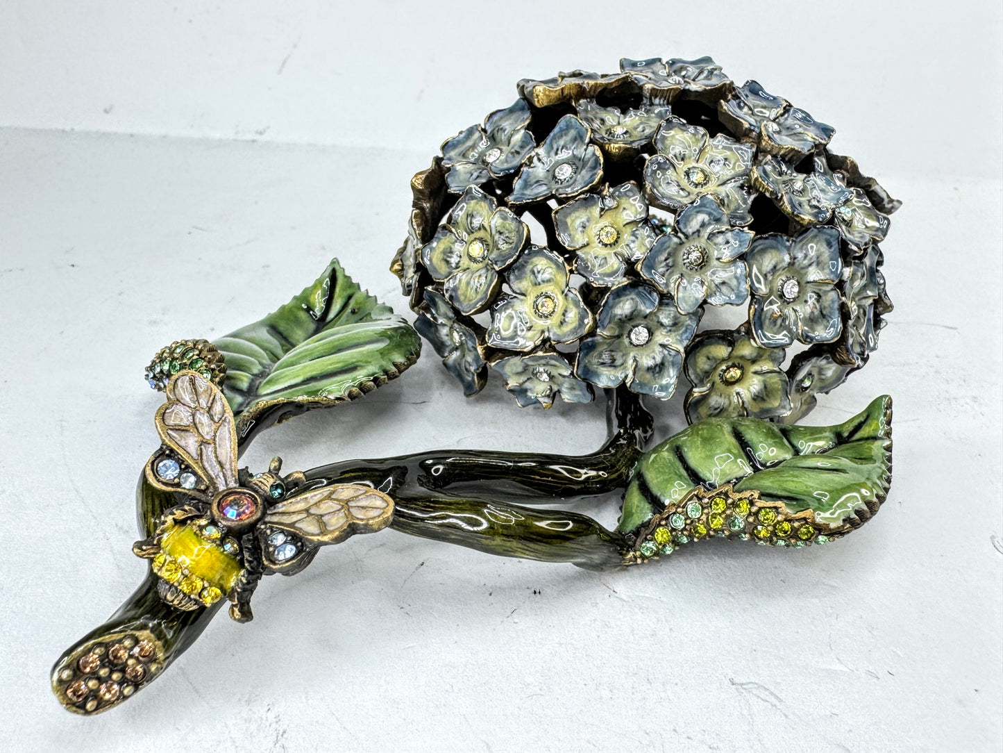 Vintage Jay Strongwater Hydrangea Bee Jeweled Enamel Display SS389