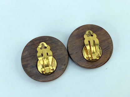Vintage Hermès Clou de Selle Wood Golden Hardware clip on earrings GS666