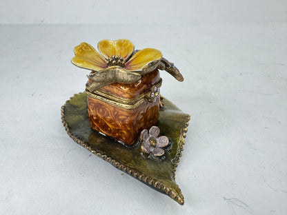 Vintage Jay Strongwater Frog Leaf Flower Jeweled Enameled Keepsake Box SS386