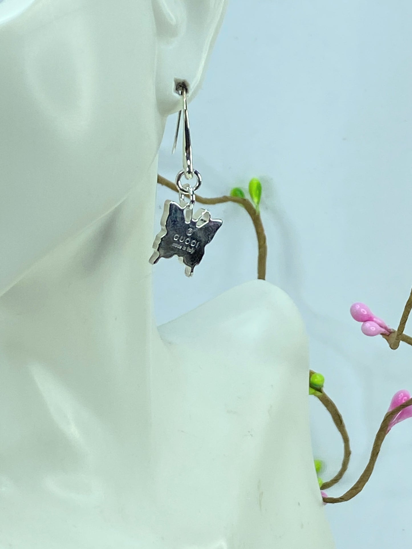 Vintage Gucci Sterling Silver Butterfly Dangle Earrings with pouch GS668