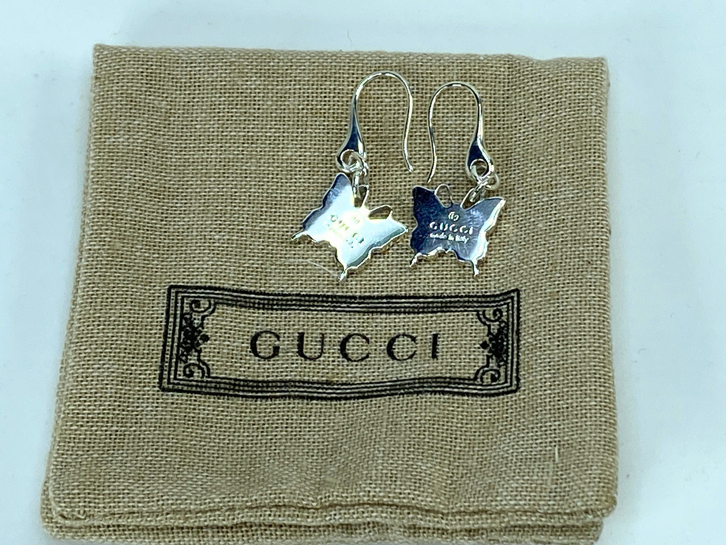 Vintage Gucci Sterling Silver Butterfly Dangle Earrings with pouch GS668