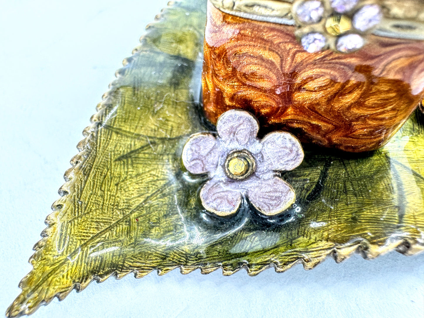 Vintage Jay Strongwater Frog Leaf Flower Jeweled Enameled Keepsake Box SS386