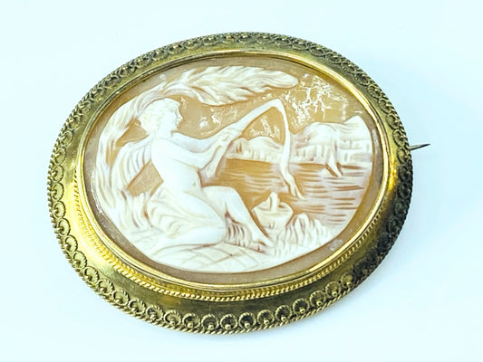 Antique Cameo Brooch, 14k Yellow Gold vacant locket 32.7g 2.4"x2"x0.6"