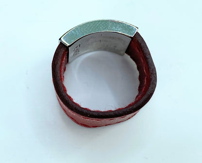 Vintage Hermes Silver metal Calfskin Leather ring size 50 with box GS669