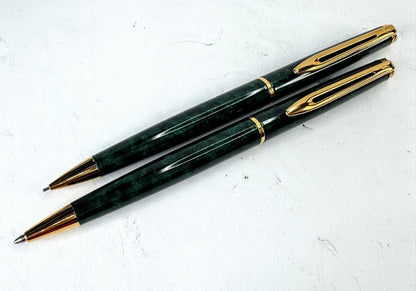 Vintage Waterman Hemisphere Green Marble Lacquer Pen and Pencil Set SS392