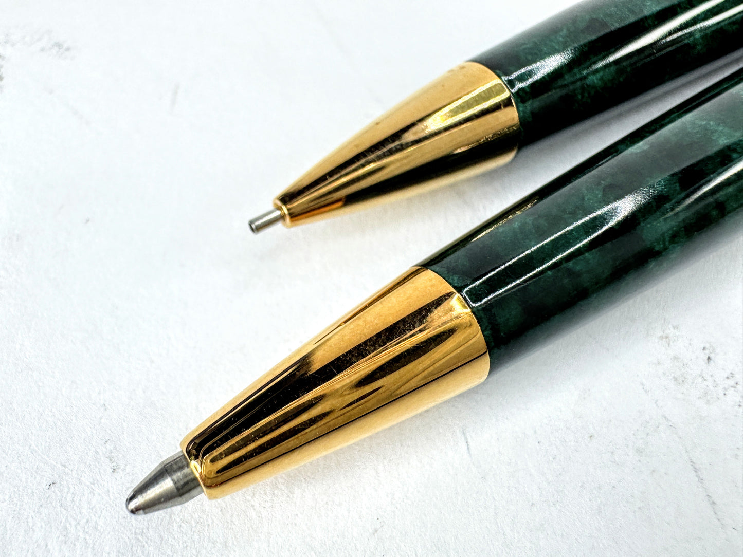 Vintage Waterman Hemisphere Green Marble Lacquer Pen and Pencil Set SS392