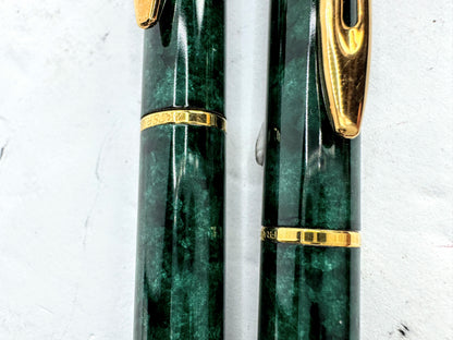 Vintage Waterman Hemisphere Green Marble Lacquer Pen and Pencil Set SS392