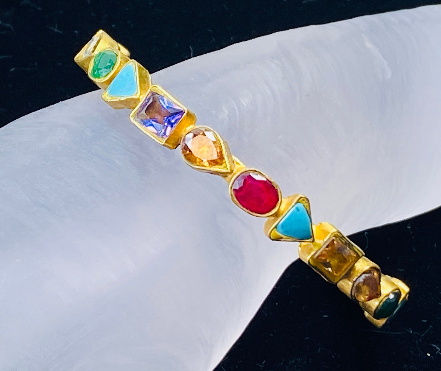 Bezel Set Multi Shape Multicolor color gemstone bangle