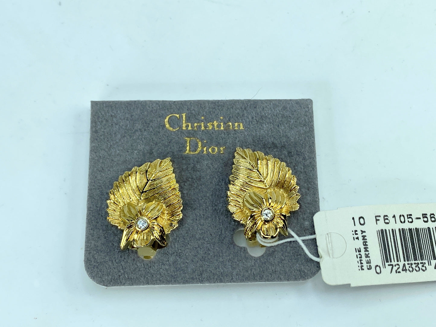 Christian Dior Earrings Leaf Flower Rhinestone Made in Germany new GS671