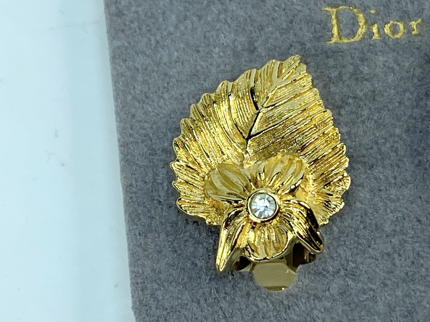 Christian Dior Earrings Leaf Flower Rhinestone Made in Germany new GS671