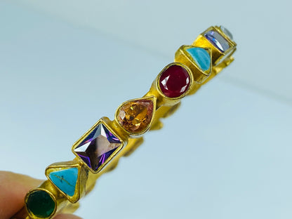 Bezel Set Multi Shape Multicolor color gemstone bangle