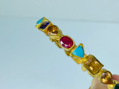 Bezel Set Multi Shape Multicolor color gemstone bangle